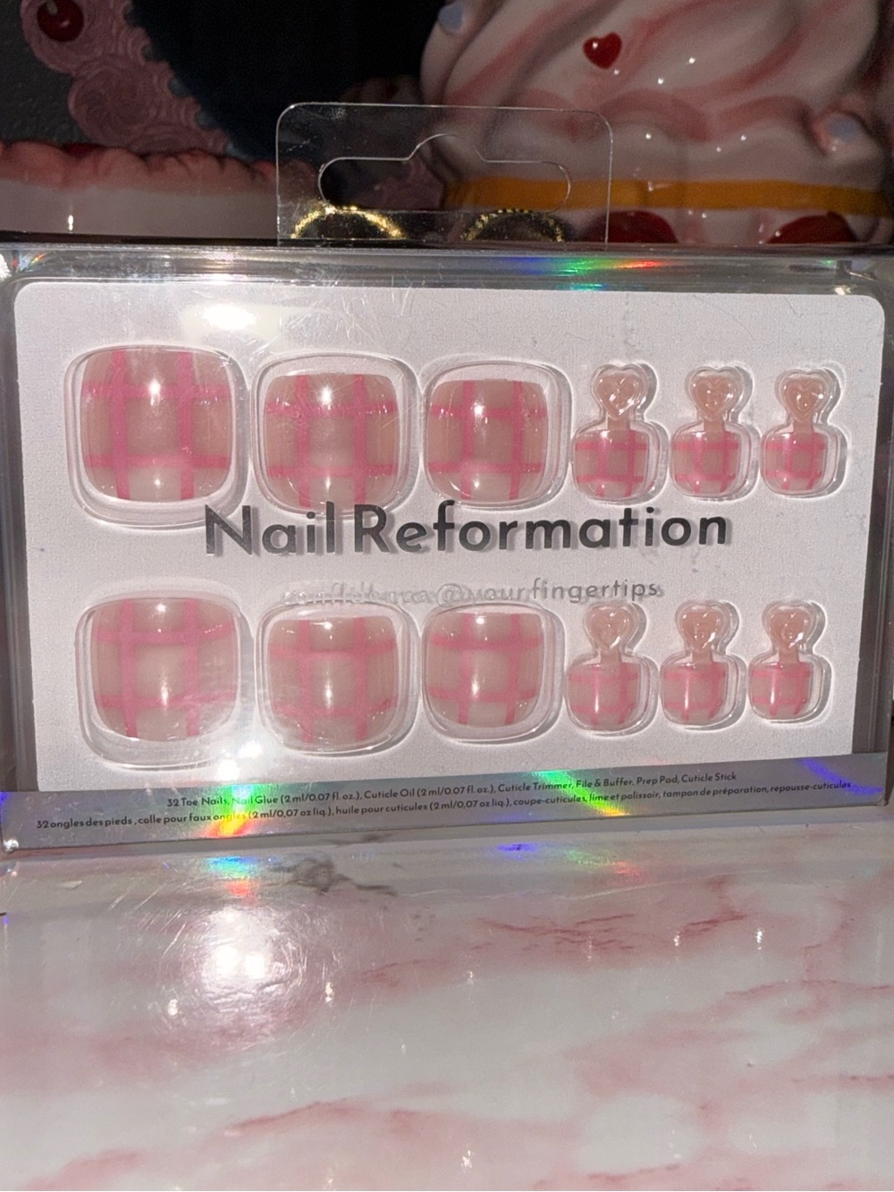 Nail Reformation Pink Plaid Press-On Toe Nails